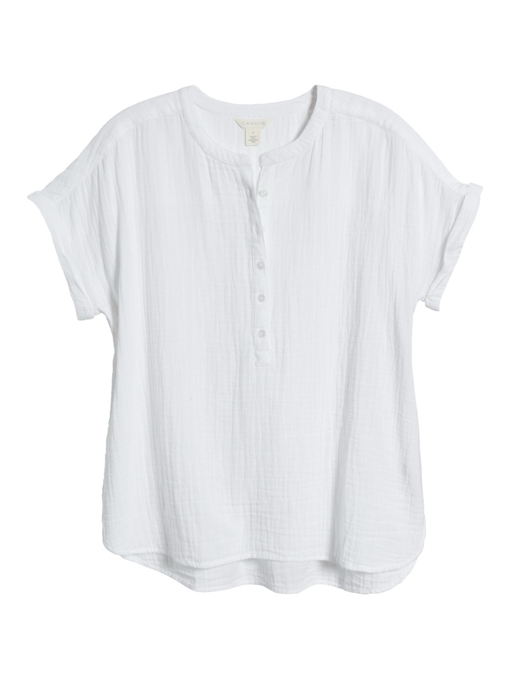 NWT Caslon Women's White Cotton Gauze Henley Top